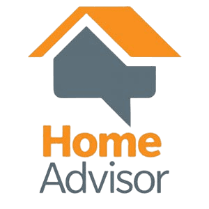 Home Advisor logo with orange roof house shape and speech bubble combined
