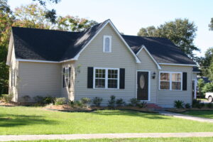 A suburban house and lawn 