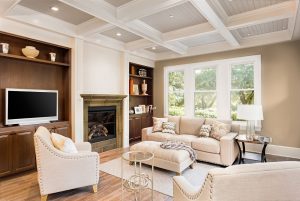 Luxurious living room with large windows