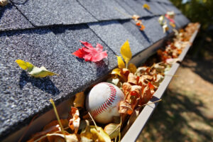 Gutter troughs full of leaves