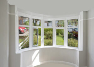 5-paneled bow windows installed on inside of home